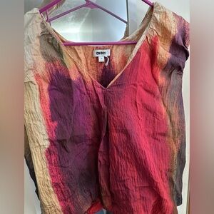 DKNY Red and Purple V-Neck Women's Blouse